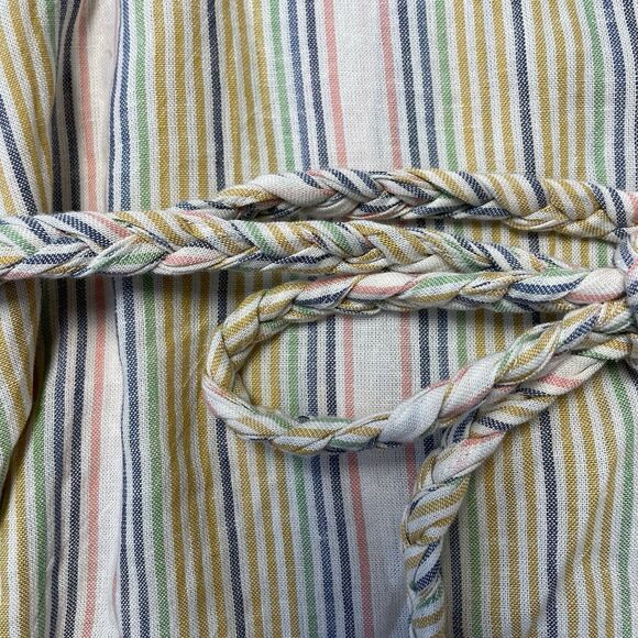 Marine Layer Dress Womens Medium Cream Pastel Stripes Tiered Ruffle Linen Belted - Picture 6 of 8